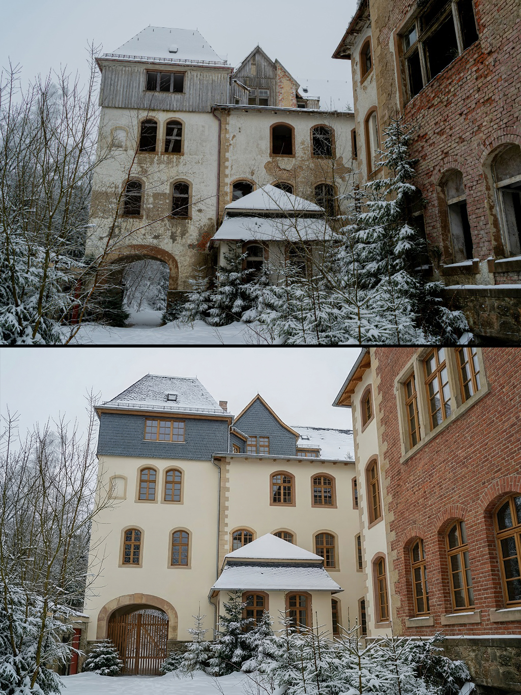 Fiktive Außenansicht der Heilstätte Sorge nach einer KI-basierten Sanierungsvision