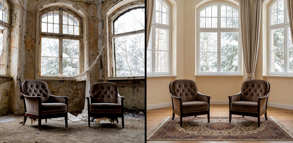 KI-Entwurf eines Zimmers mit Sitzgelegenheiten in der Johanniter Heilstätte